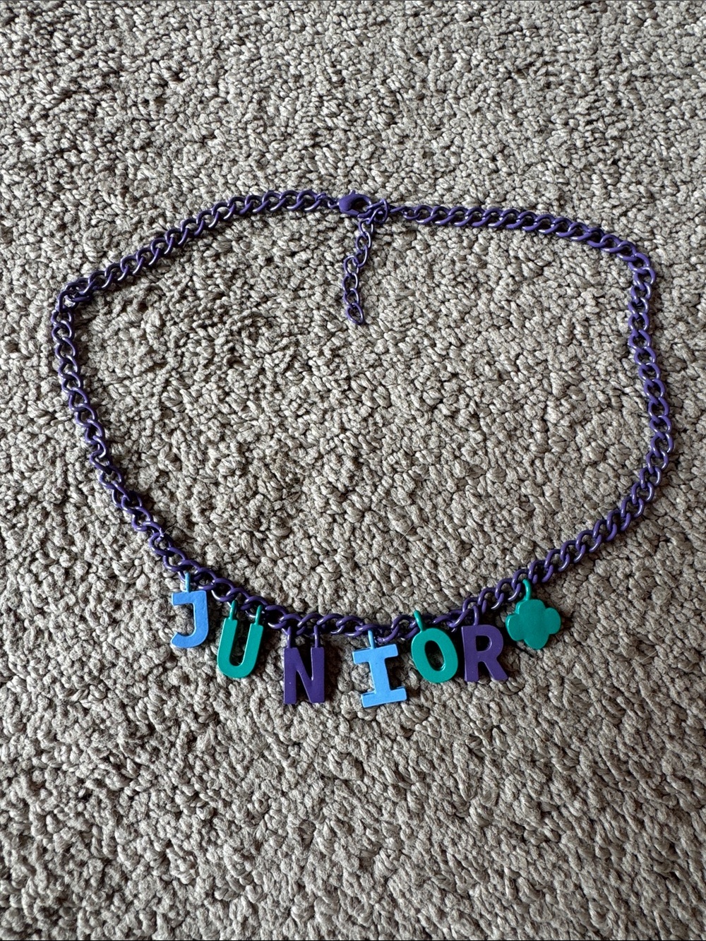 Kids Purple 'JUNIOR' Letter Charm Necklace